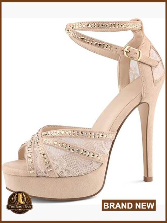 Shoes - Platform Heels Peep Toe Pumps Rhinestone Stilettos Ankle Strap Party Dance Prom